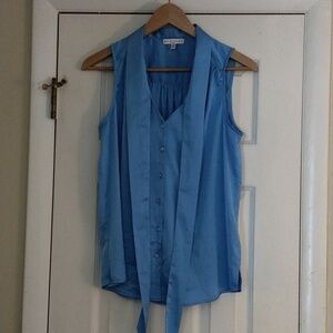 Maison d'Amelie Blue Silky Sleeveless Tie Blouse size XS